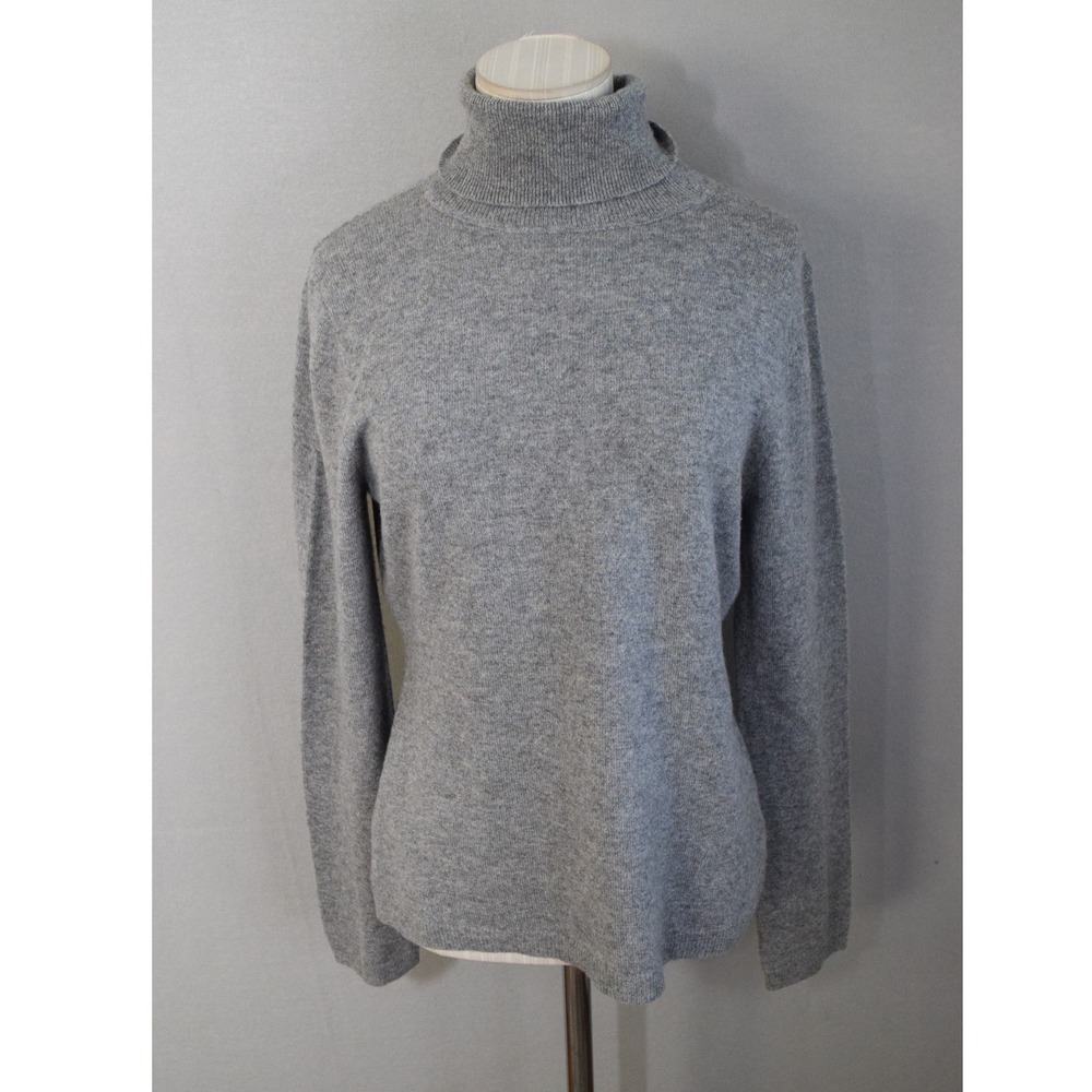 Garnet Hill Turtleneck Sweater Medium Gray 100% Cashmere Roll Neck Women Top